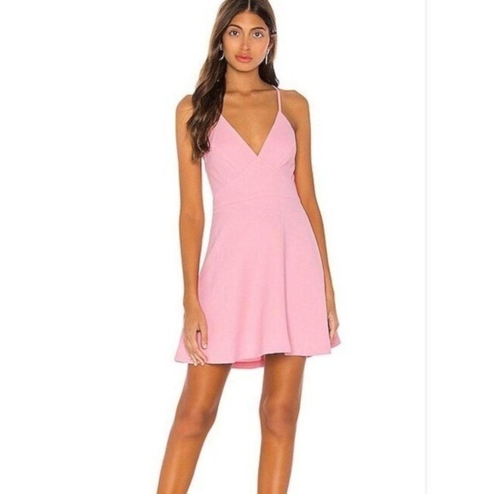 BCBGMAXAZRIA Pink Fit Flare Mini Dress Crisscross Straps V Neck Party Size 6